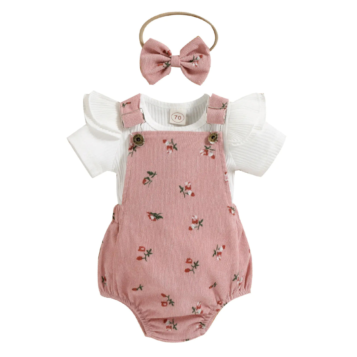 Girls' Floral Corduroy Suspender Pants Set with Headband - URBANPICK FASHION